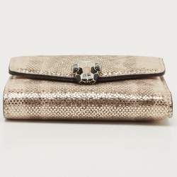 Pre Owned Bvlgari Gold Karung Leather Serpenti Forever Trifold Wallet