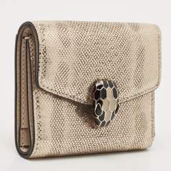 Pre Owned Bvlgari Gold Karung Leather Serpenti Forever Trifold Wallet