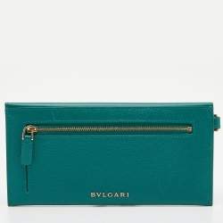 Bvlgari Green Leather Serpenti Forever Flap Wristlet Wallet