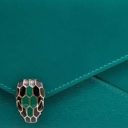 Bvlgari Green Leather Serpenti Forever Flap Wristlet Wallet