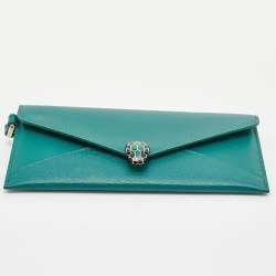 Bvlgari Green Leather Serpenti Forever Flap Wristlet Wallet