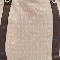 Pre Owned Bvlgari Beige/Brown Logo Mania Canvas and Leather Tote