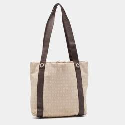Pre Owned Bvlgari Beige/Brown Logo Mania Canvas and Leather Tote