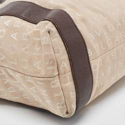 Pre Owned Bvlgari Beige/Brown Logo Mania Canvas and Leather Tote