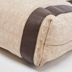 Pre Owned Bvlgari Beige/Brown Logo Mania Canvas and Leather Tote