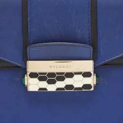 Pre Owned Bvlgari Blue/Black Leather Serpenti Viper Top Handle Bag