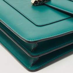 Bvlgari Green Leather Medium Serpenti Forever Top Handle Bag