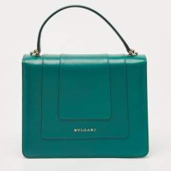 Bvlgari Green Leather Medium Serpenti Forever Top Handle Bag