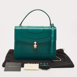 Bvlgari Green Leather Medium Serpenti Forever Top Handle Bag