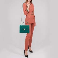 Bvlgari Green Leather Medium Serpenti Forever Top Handle Bag