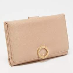 Pre Owned Bvlgari Light Pink Leather Icon Bit French Wallet