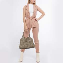 مملوكة مسبقًا Bvlgari Olive Green Leather Plisse Twist Shoulder Bag