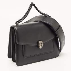 Pre Owned Bvlgari Black Leather Serpenti Forever Maxi Chain Small Crossbody Bag
