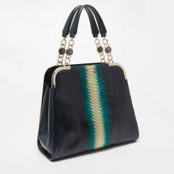 Bvlgari Multicolor Python Metal Side Frame Satchel