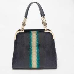 Bvlgari Multicolor Python Metal Side Frame Satchel