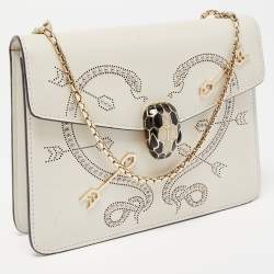 Pre Owned Bvlgari Off White Leather Studded Small Serpenti Forever Shoulder Bag