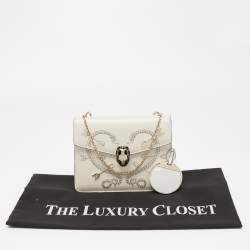 Pre Owned Bvlgari Off White Leather Studded Small Serpenti Forever Shoulder Bag