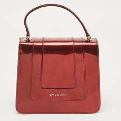 Bvlgari Red Patent Leather Serpenti Forever Flap Top Handle Bag