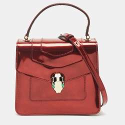 Bvlgari Red Patent Leather Serpenti Forever Flap Top Handle Bag