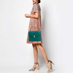 Pre Owned Bvlgari Green Malachite Leather Serpenti Forever Top Handle Bag