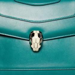 Pre Owned Bvlgari Green Malachite Leather Serpenti Forever Top Handle Bag
