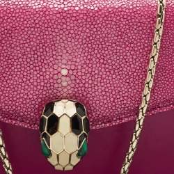Pre Owned Bvlgari Pink Stingray and Leather Serpenti Forever Shoulder Bag