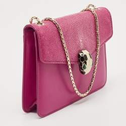 Pre Owned Bvlgari Pink Stingray and Leather Serpenti Forever Shoulder Bag