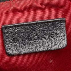 Bvlgari Black Macadam Canvas and Leather Zip Baguette Bag