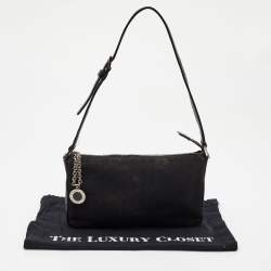 Bvlgari Black Macadam Canvas and Leather Zip Baguette Bag
