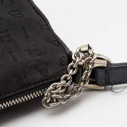 Bvlgari Black Macadam Canvas and Leather Zip Baguette Bag