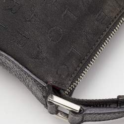 Bvlgari Black Macadam Canvas and Leather Zip Baguette Bag