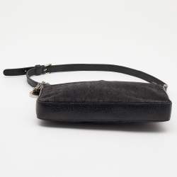 Bvlgari Black Macadam Canvas and Leather Zip Baguette Bag
