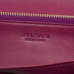 Bvlgari Purple Printed Fabric Metal Flap Continental Wallet