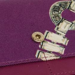 Bvlgari Purple Printed Fabric Metal Flap Continental Wallet