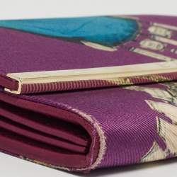 Bvlgari Purple Printed Fabric Metal Flap Continental Wallet