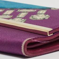 Bvlgari Purple Printed Fabric Metal Flap Continental Wallet