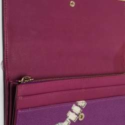 Bvlgari Purple Printed Fabric Metal Flap Continental Wallet