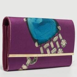 Bvlgari Purple Printed Fabric Metal Flap Continental Wallet