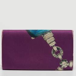 Bvlgari Purple Printed Fabric Metal Flap Continental Wallet