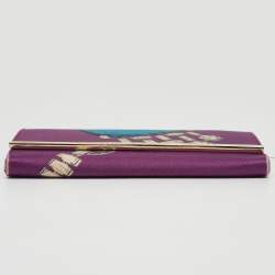 Bvlgari Purple Printed Fabric Metal Flap Continental Wallet