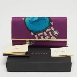 Bvlgari Purple Printed Fabric Metal Flap Continental Wallet