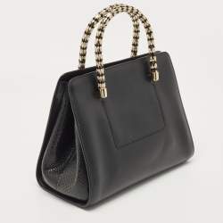 Pre Owned Bvlgari Black Leather and Snakeskin Serpenti Scaglie Tote