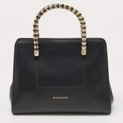 Pre Owned Bvlgari Black Leather and Snakeskin Serpenti Scaglie Tote