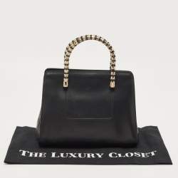 Pre Owned Bvlgari Black Leather and Snakeskin Serpenti Scaglie Tote