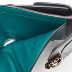 Pre Owned Bvlgari Black Leather Serpenti Forever Double Flap Compact Wallet