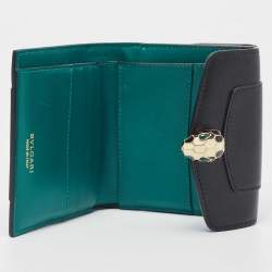 Pre Owned Bvlgari Black Leather Serpenti Forever Double Flap Compact Wallet