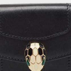 Pre Owned Bvlgari Black Leather Serpenti Forever Double Flap Compact Wallet