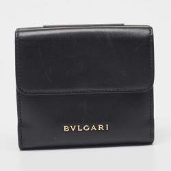 Pre Owned Bvlgari Black Leather Serpenti Forever Double Flap Compact Wallet