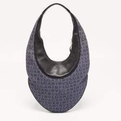 Bvlgari Blue/Black Denim and Leather Mania Hobo