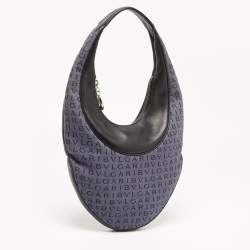 Bvlgari Blue/Black Denim and Leather Mania Hobo
